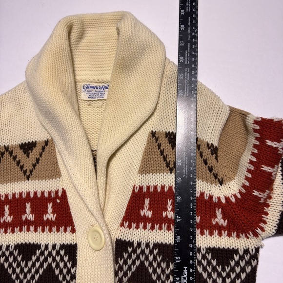 Vintage Cardigan Sweater Mens Small Western Chunky Knit Lebowski Geometric - Picture 8 of 9